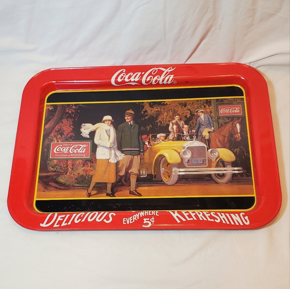 Coca Cola Touring Car Vtg 1987 Metal Serving TV Tray For 1924 Advertising Poster